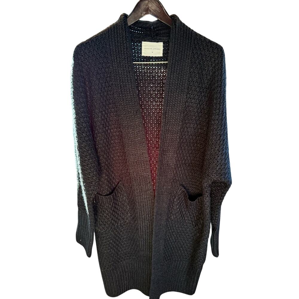 Panache Black knit oversized minimalist cozy lux Open-Front Cardigan medium